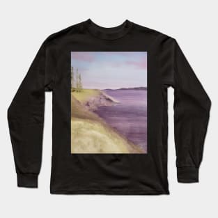 Lilac lake oil painting by Tabitha Kremesec Long Sleeve T-Shirt